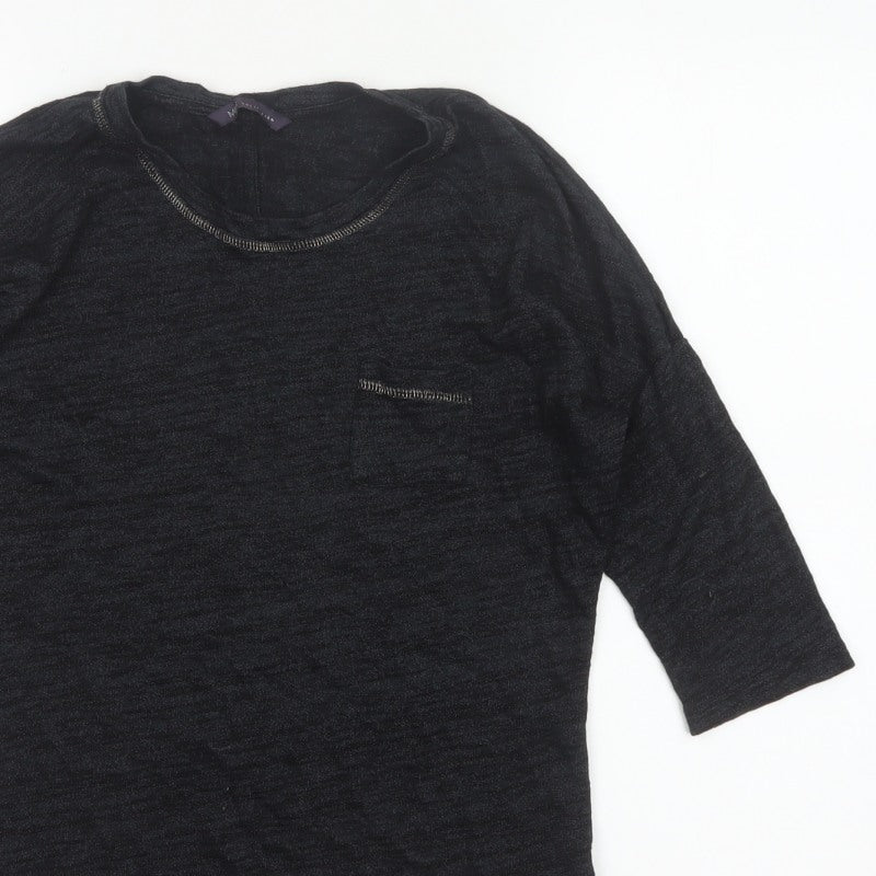 Marks and Spencer Women Black Size 8 Basic 3/4 Sleeve Knit Top