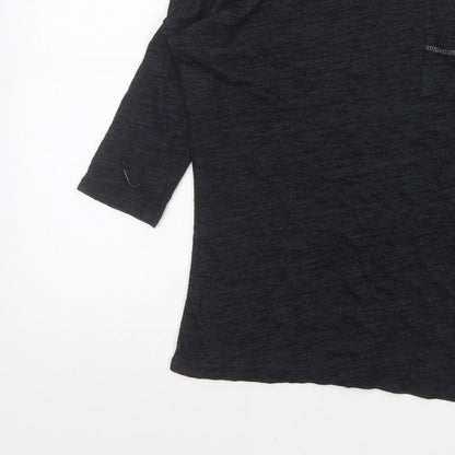 Marks and Spencer Women Black Size 8 Basic 3/4 Sleeve Knit Top