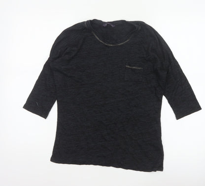 Marks and Spencer Women Black Size 8 Basic 3/4 Sleeve Knit Top