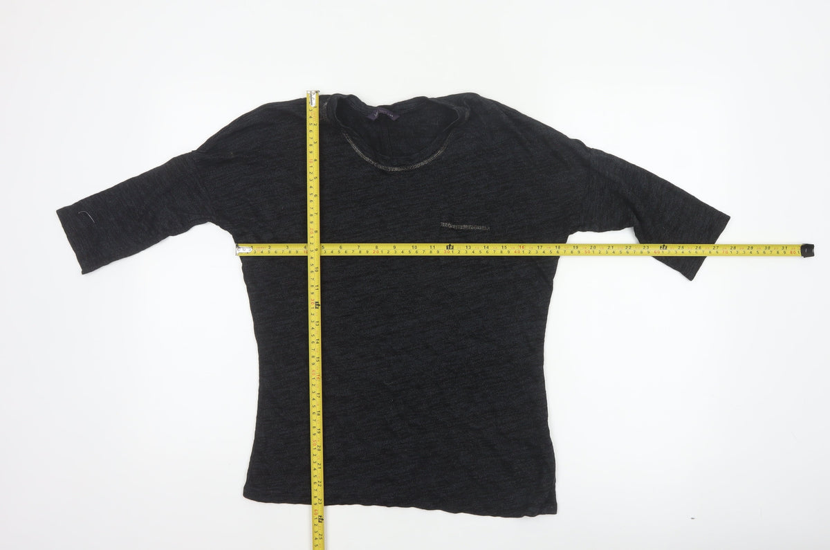 Marks and Spencer Women Black Size 8 Basic 3/4 Sleeve Knit Top