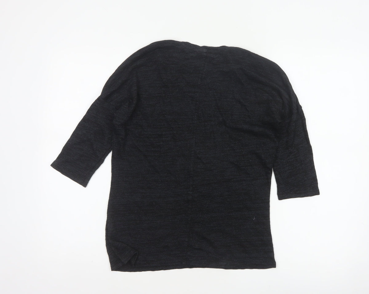 Marks and Spencer Women Black Size 8 Basic 3/4 Sleeve Knit Top
