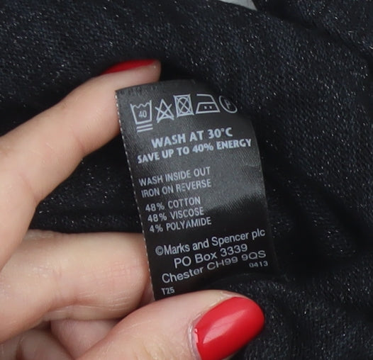 Marks and Spencer Women Black Size 8 Basic 3/4 Sleeve Knit Top