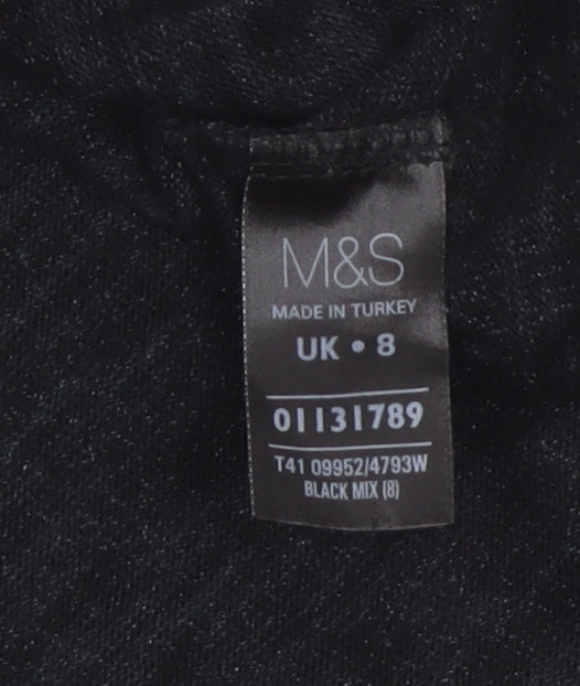 Marks and Spencer Women Black Size 8 Basic 3/4 Sleeve Knit Top