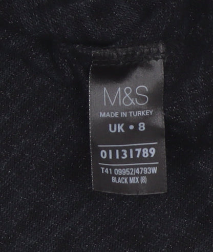 Marks and Spencer Women Black Size 8 Basic 3/4 Sleeve Knit Top