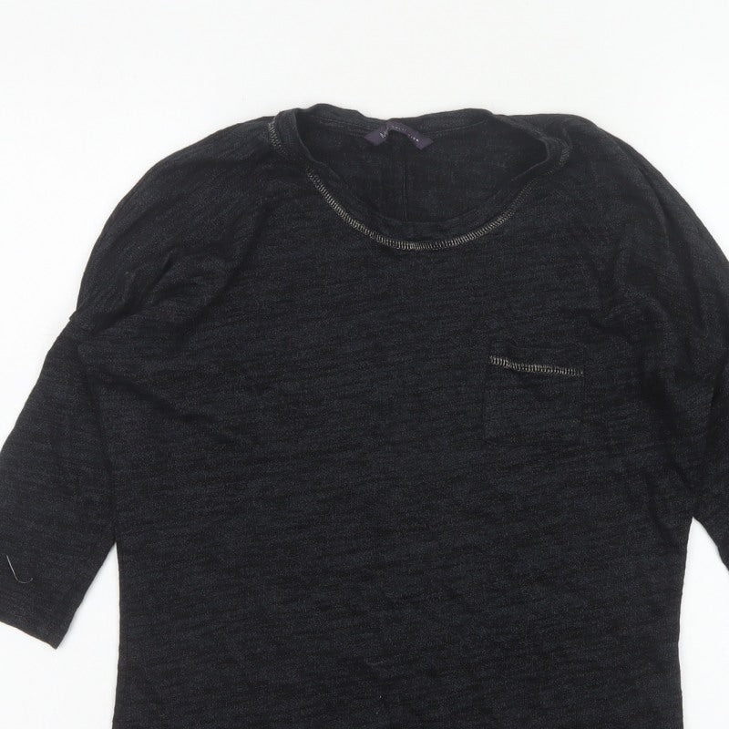 Marks and Spencer Women Black Size 8 Basic 3/4 Sleeve Knit Top