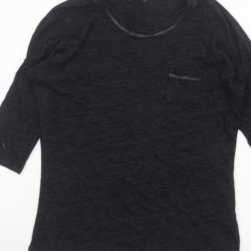 Marks and Spencer Women Black Size 8 Basic 3/4 Sleeve Knit Top