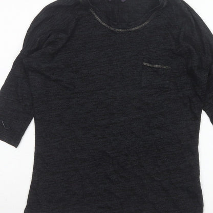 Marks and Spencer Women Black Size 8 Basic 3/4 Sleeve Knit Top