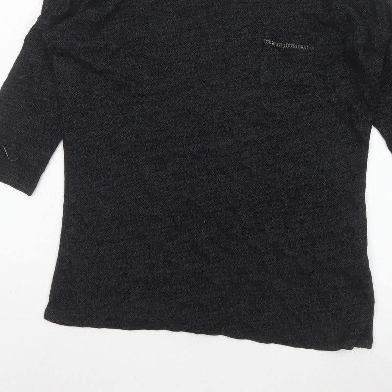 Marks and Spencer Women Black Size 8 Basic 3/4 Sleeve Knit Top