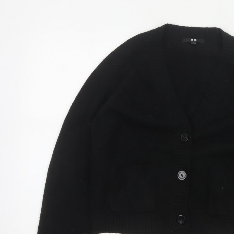Uniqlo Women Black XS V-Neck Button Knit Cardigan with Pockets