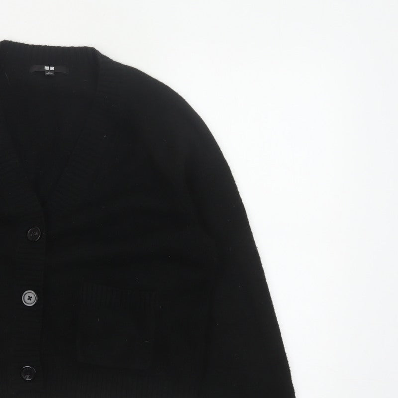Uniqlo Women Black XS V-Neck Button Knit Cardigan with Pockets