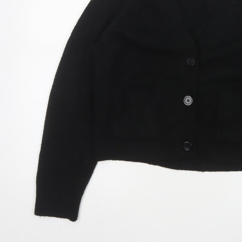 Uniqlo Women Black XS V-Neck Button Knit Cardigan with Pockets