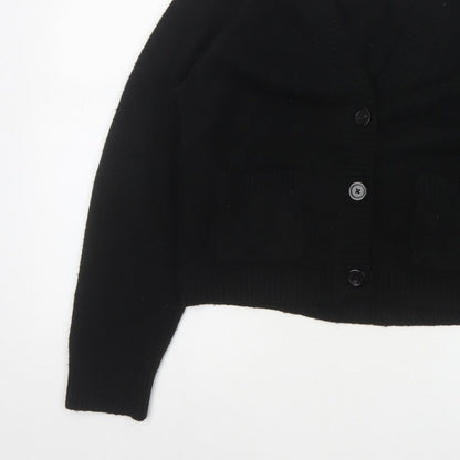 Uniqlo Women Black XS V-Neck Button Knit Cardigan with Pockets