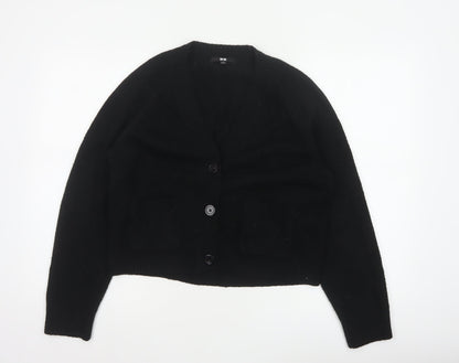 Uniqlo Women Black XS V-Neck Button Knit Cardigan with Pockets
