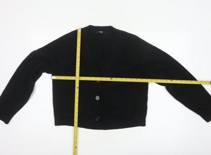 Uniqlo Women Black XS V-Neck Button Knit Cardigan with Pockets