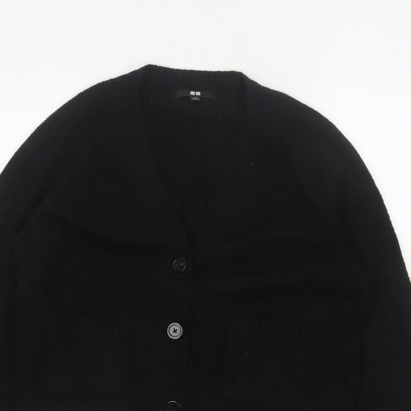 Uniqlo Women Black XS V-Neck Button Knit Cardigan with Pockets