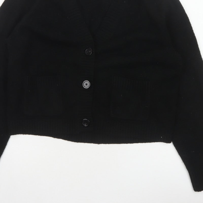 Uniqlo Women Black XS V-Neck Button Knit Cardigan with Pockets