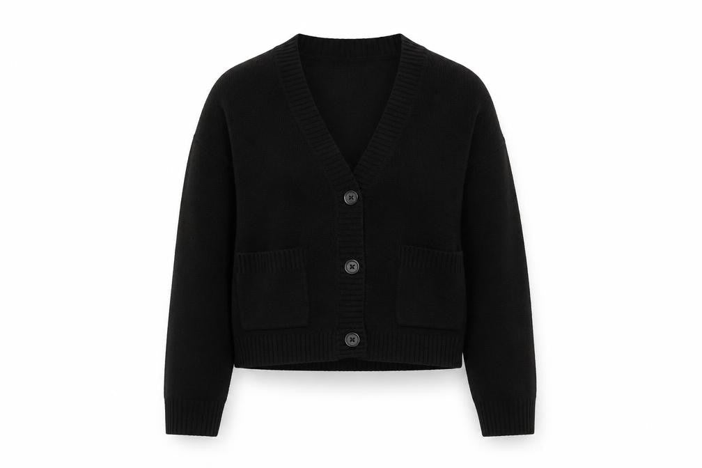 Uniqlo Women Black XS V-Neck Button Knit Cardigan with Pockets