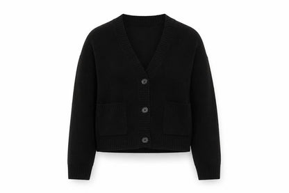 Uniqlo Women Black XS V-Neck Button Knit Cardigan with Pockets