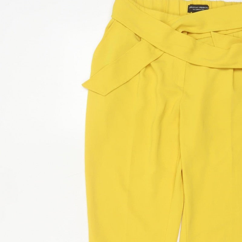 Dorothy Perkins Women Yellow UK 12 Paperbag Belted Tapered Trousers