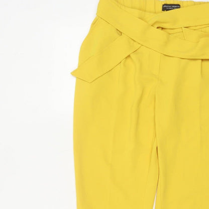 Dorothy Perkins Women Yellow UK 12 Paperbag Belted Tapered Trousers
