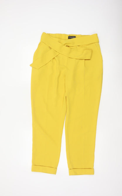 Dorothy Perkins Women Yellow UK 12 Paperbag Belted Tapered Trousers