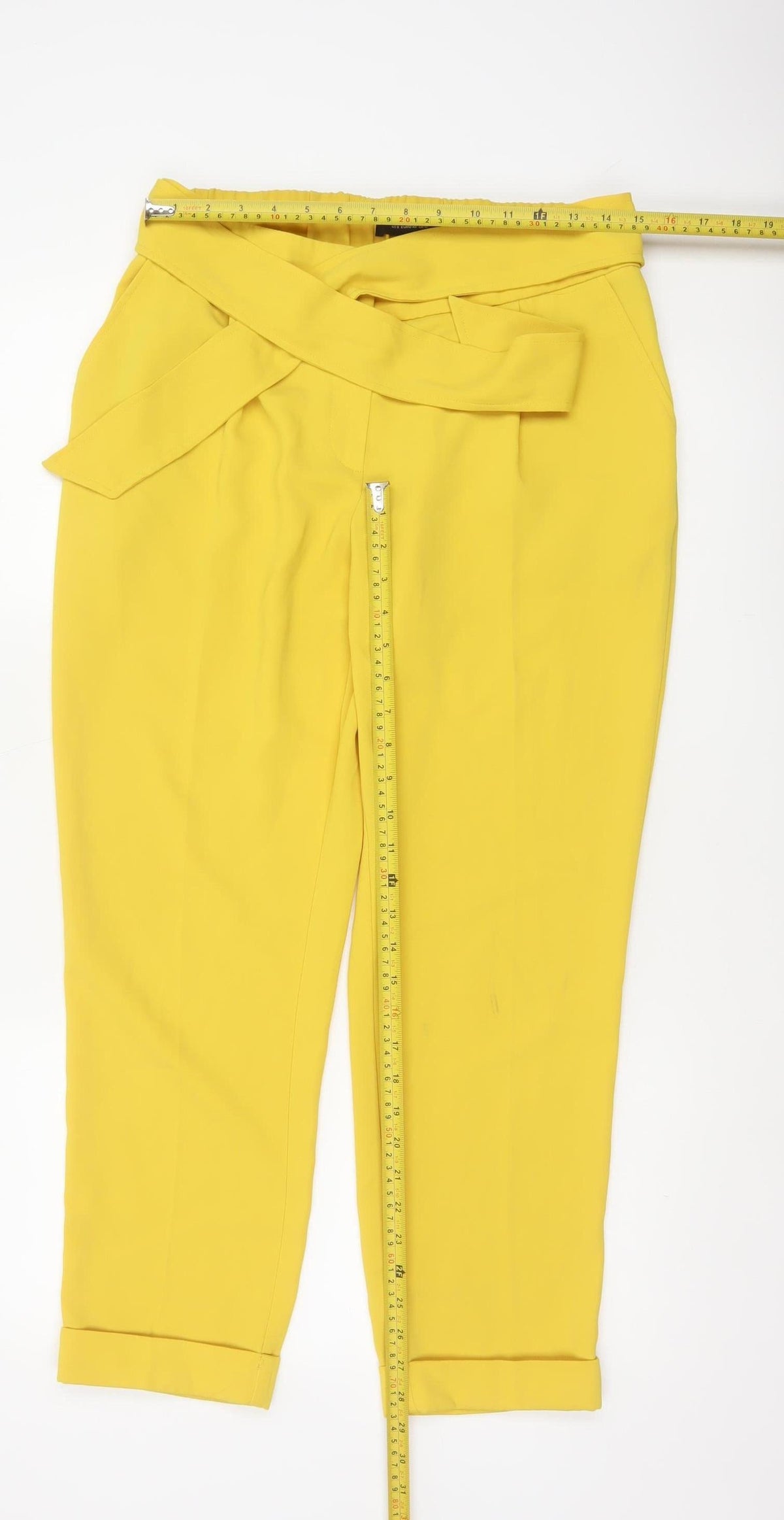 Dorothy Perkins Women Yellow UK 12 Paperbag Belted Tapered Trousers