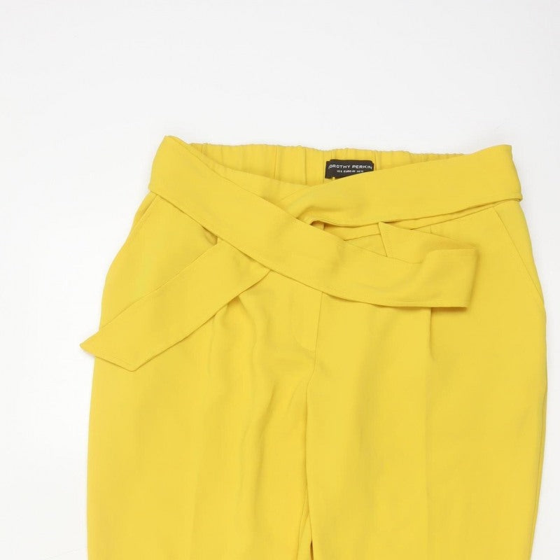 Dorothy Perkins Women Yellow UK 12 Paperbag Belted Tapered Trousers
