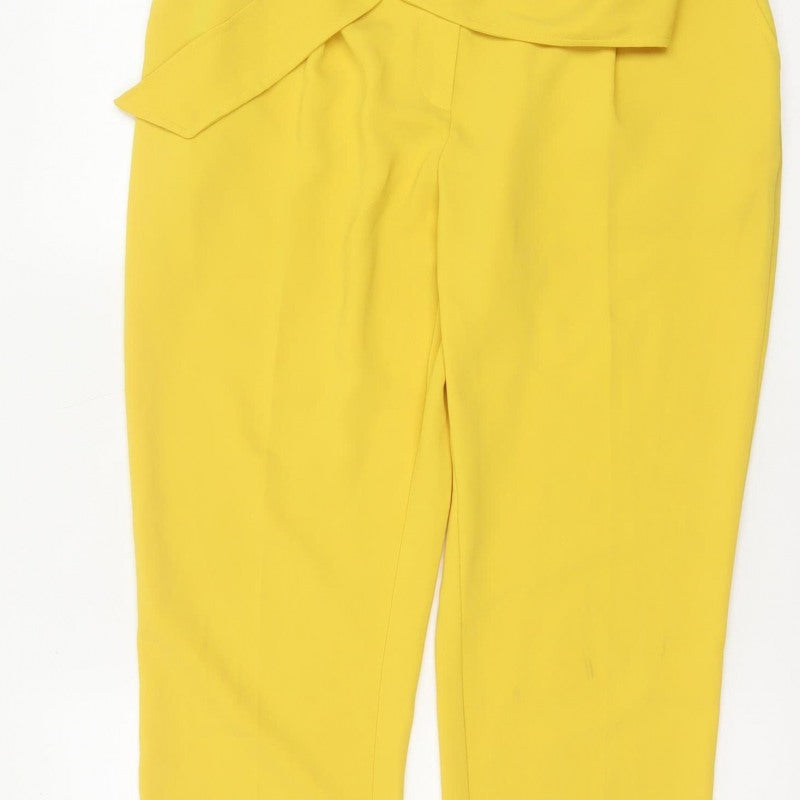 Dorothy Perkins Women Yellow UK 12 Paperbag Belted Tapered Trousers