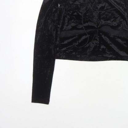 Monki Women Black UK 14 Cropped Off Shoulder Velvet Tie Top