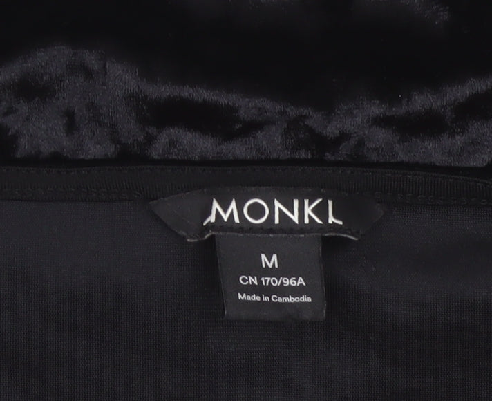 Monki Women Black UK 14 Cropped Off Shoulder Velvet Tie Top