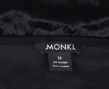 Monki Women Black UK 14 Cropped Off Shoulder Velvet Tie Top