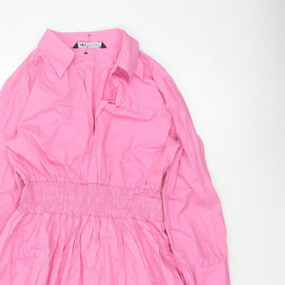 Zara Women Pink Size 12 Shirt Dress Smocked Waist Cotton