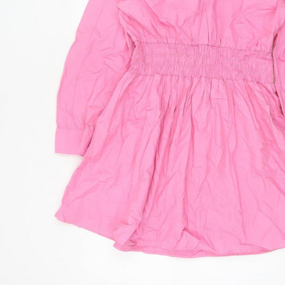 Zara Women Pink Size 12 Shirt Dress Smocked Waist Cotton