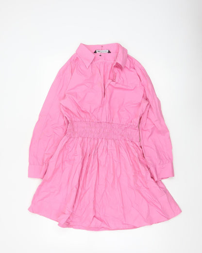 Zara Women Pink Size 12 Shirt Dress Smocked Waist Cotton