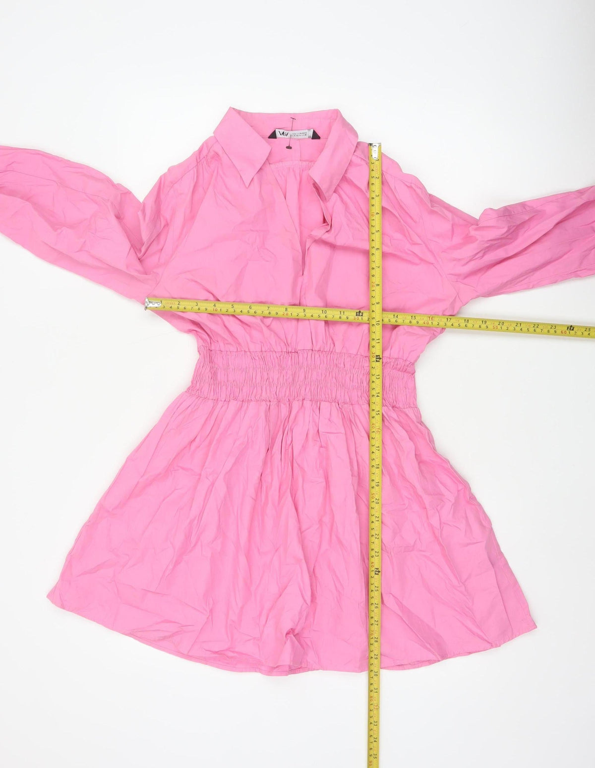 Zara Women Pink Size 12 Shirt Dress Smocked Waist Cotton