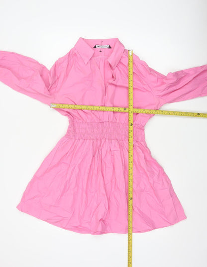 Zara Women Pink Size 12 Shirt Dress Smocked Waist Cotton