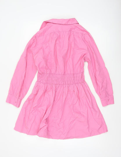 Zara Women Pink Size 12 Shirt Dress Smocked Waist Cotton