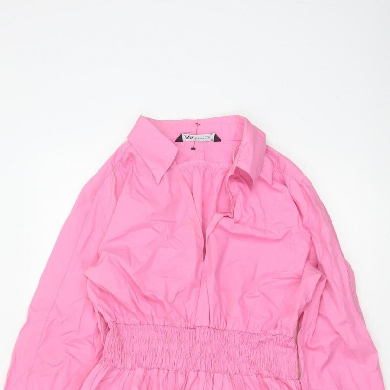 Zara Women Pink Size 12 Shirt Dress Smocked Waist Cotton