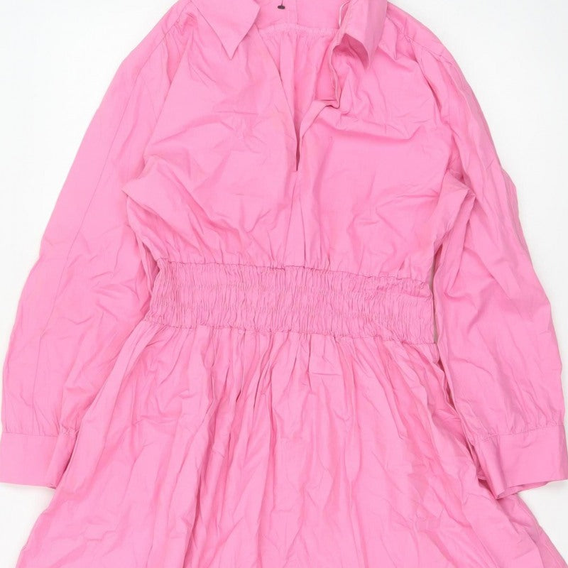 Zara Women Pink Size 12 Shirt Dress Smocked Waist Cotton