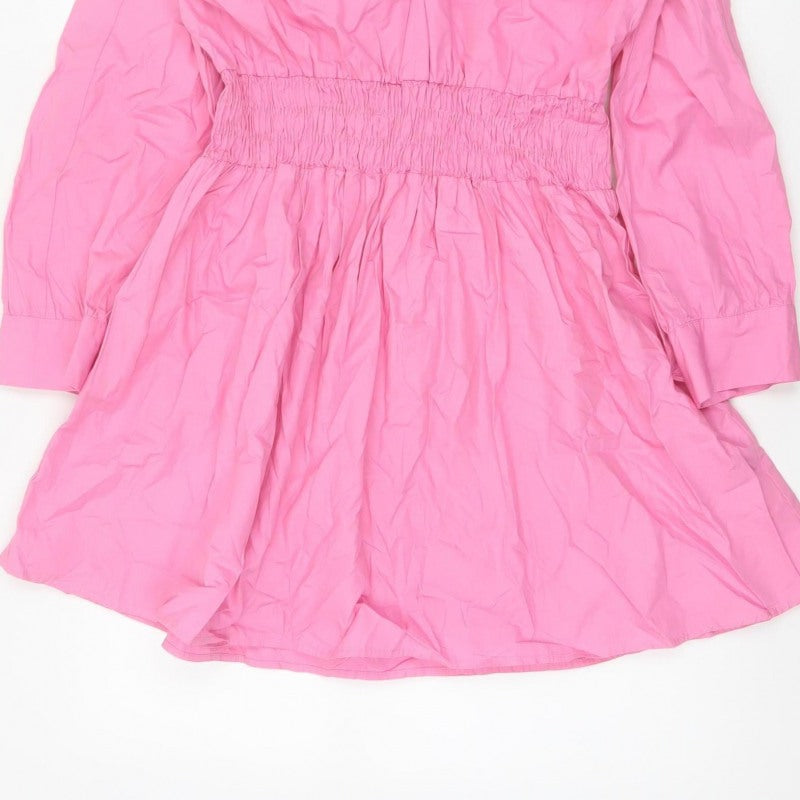 Zara Women Pink Size 12 Shirt Dress Smocked Waist Cotton