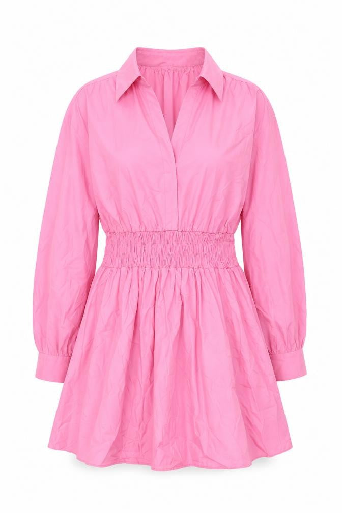 Zara Women Pink Size 12 Shirt Dress Smocked Waist Cotton