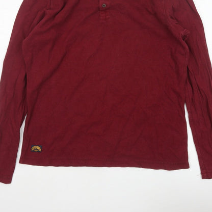 Superdry Men’s Red XL Long Sleeve Cotton Henley Button Top