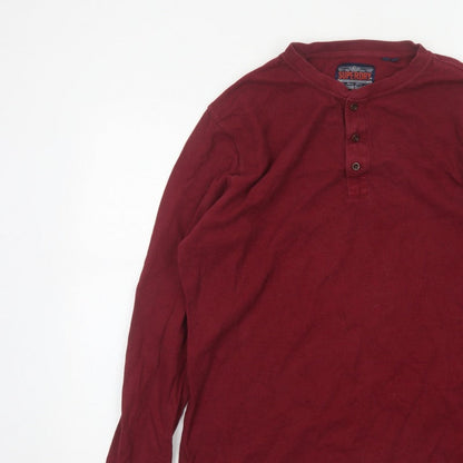Superdry Men’s Red XL Long Sleeve Cotton Henley Button Top