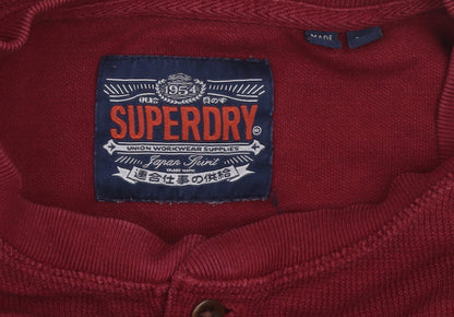 Superdry Men’s Red XL Long Sleeve Cotton Henley Button Top