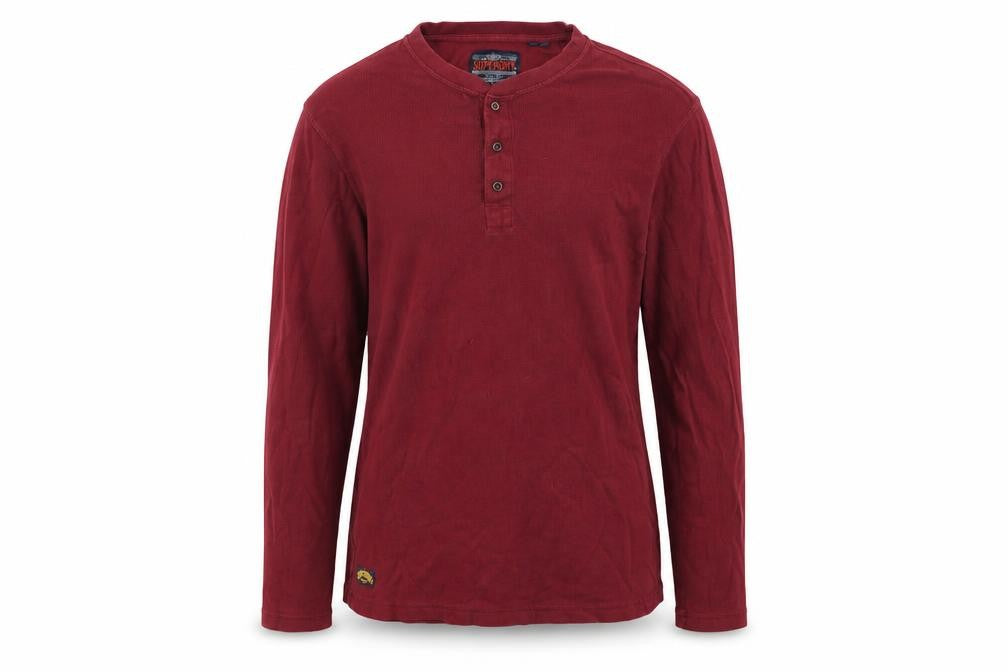 Superdry Men’s Red XL Long Sleeve Cotton Henley Button Top