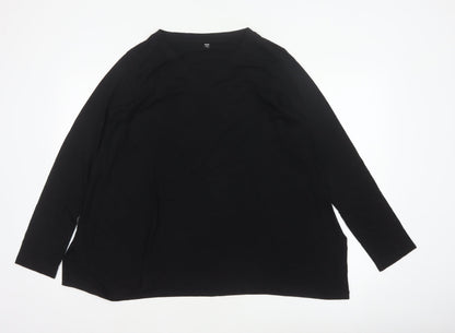 UNIQLO Women Black M Basic V-Neck Long Sleeve Lyocell Blouse