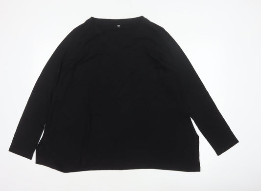UNIQLO Women Black M Basic V-Neck Long Sleeve Lyocell Blouse