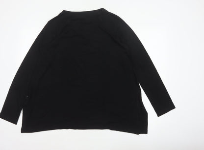 UNIQLO Women Black M Basic V-Neck Long Sleeve Lyocell Blouse