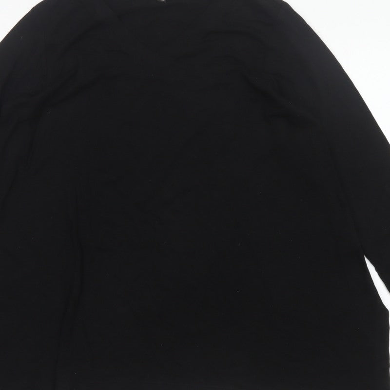 UNIQLO Women Black M Basic V-Neck Long Sleeve Lyocell Blouse