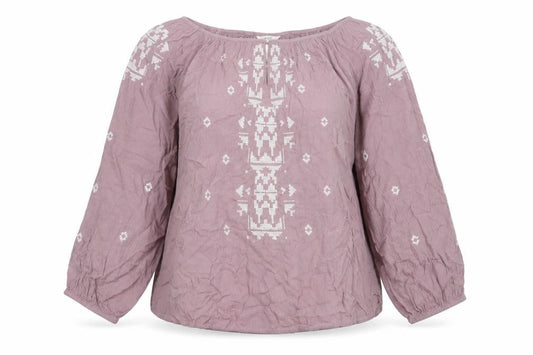 Cotton Traders Women Pink UK 18 Boho Embroidered Geometric Tunic Blouse